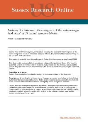 Anatomy of a Buzzword: the Emergence of ‘The Water­Energy­ Food Nexus’ in UK Natural Resource Debates