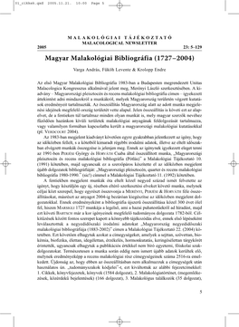 Magyar Malakológiai Bibliográfia (1727–2004)