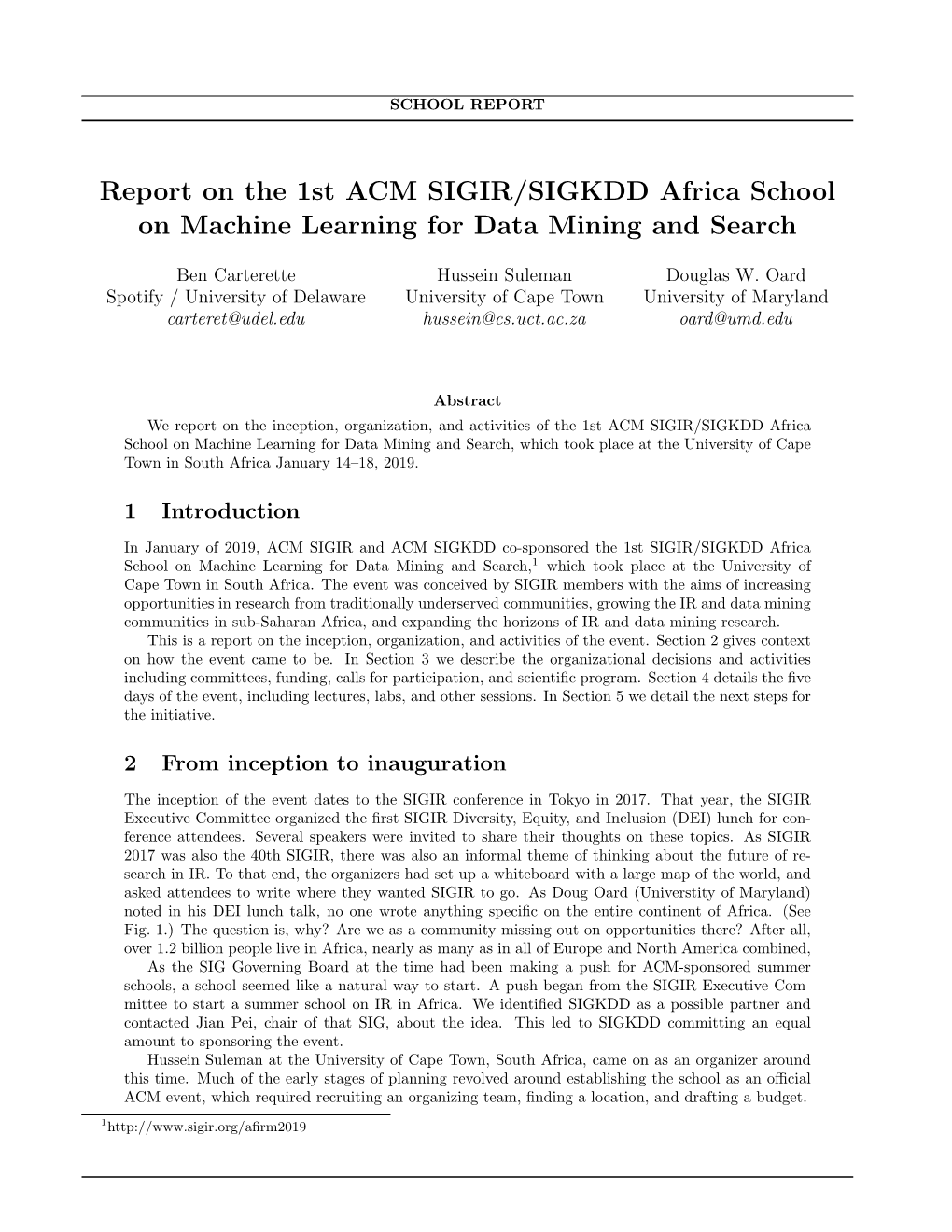 Report on the 1St ACM SIGIR/SIGKDD Africa School on Machine Learning for Data Mining and Search