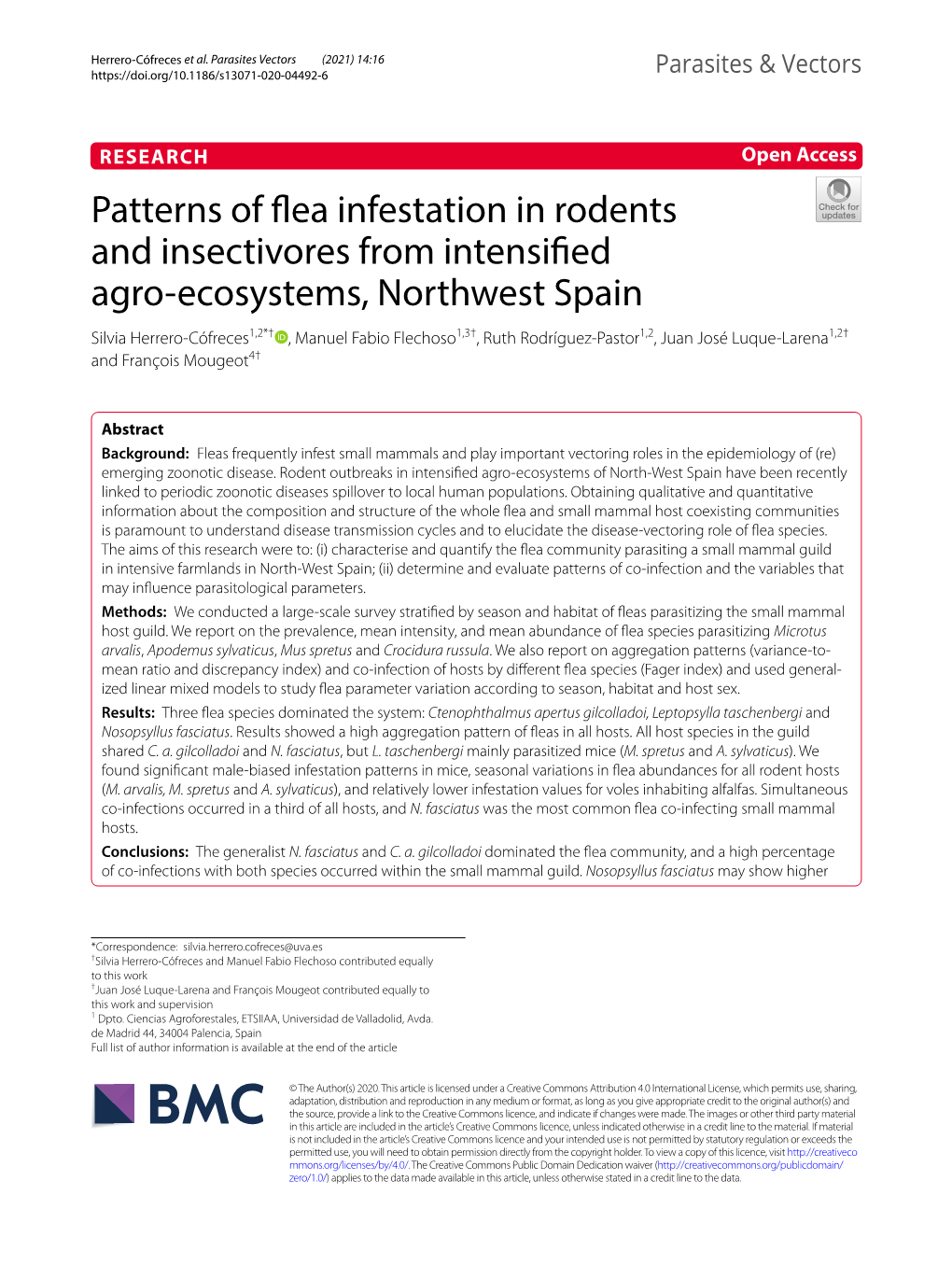 Patterns of Flea Infestation in Rodents and Insectivores from Intensified