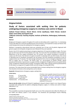 Study of Factors Associated with Waiting Time for Patients Undergoing Emergency Surgery in a Tertiary Care Centre in Nepal