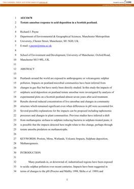 Testate Amoebae Response to Acid Deposition in a Scottish Peatland