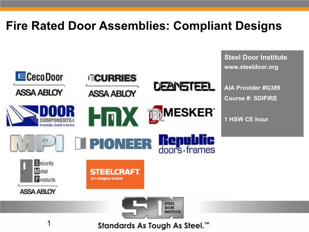 Fire Door Assemblies for Lunch and Learn