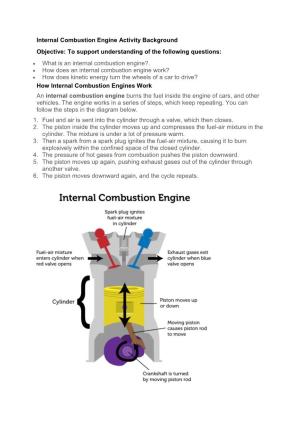 Internal Combustion Engine Activity Background Objective: to Support Understanding of the Following Questions