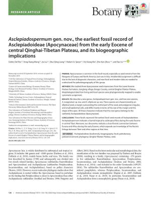 Asclepiadospermum Gen. Nov., the Earliest Fossil Record Of