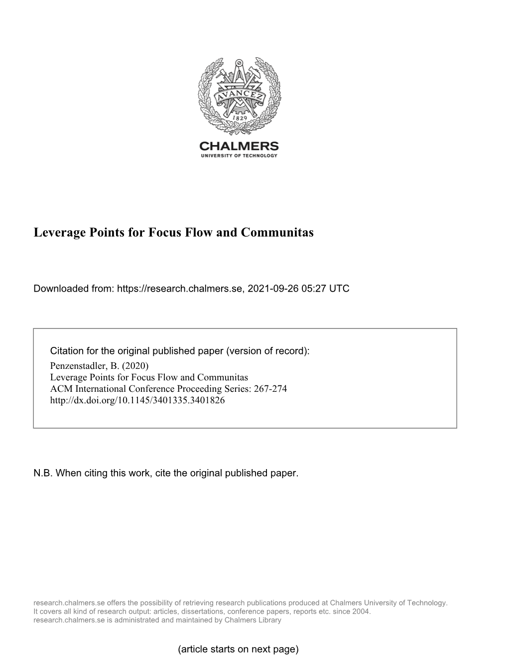 Leverage Points for Focus Flow and Communitas