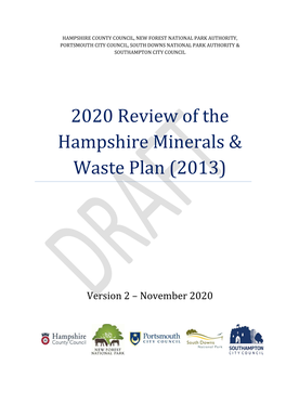 2020 Review of the Hampshire Minerals & Waste Plan (2013)
