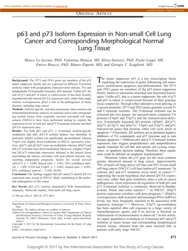 P63 and P73 Isoform Expression in Non-Small Cell Lung Cancer and Corresponding Morphological Normal Lung Tissue