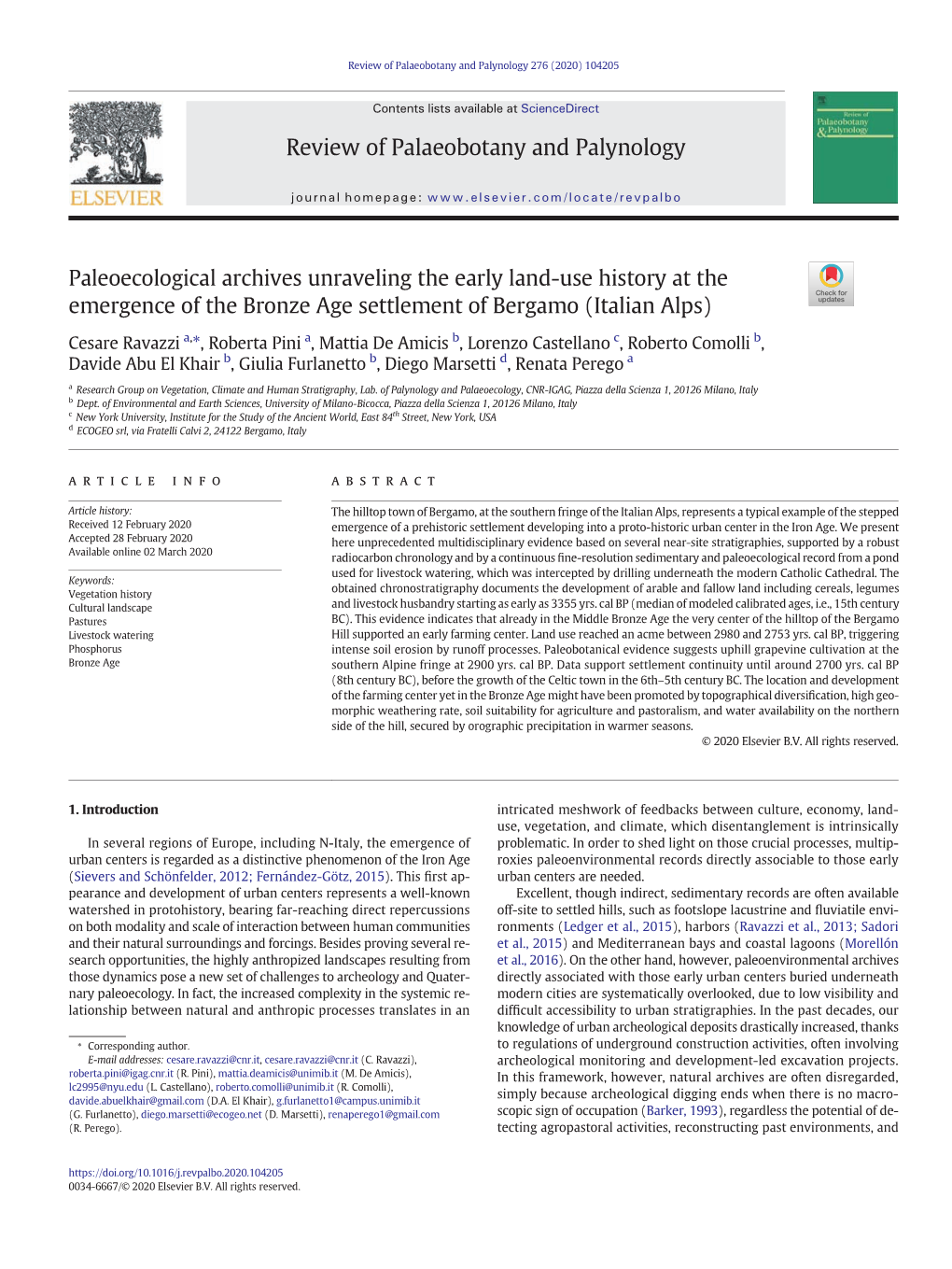 Paleoecological Archives Unraveling the Early Land-Use History at the Emergence of the Bronze Age Settlement of Bergamo (Italian Alps)