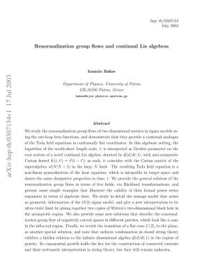 Renormalization Group Flows and Continual Lie Algebras