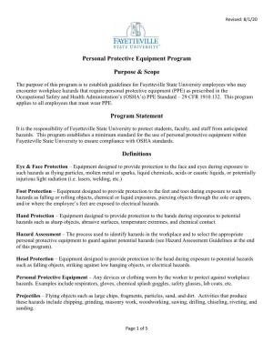Personal Protective Equipment Program Purpose & Scope