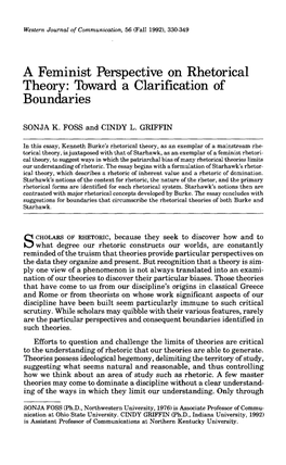 A Feminist Perspective on Rhetorical Theory: Tbward a Clarification of Boundaries