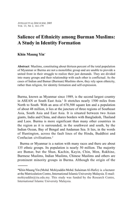 Salience of Ethnicity Among Burman Muslims: a Study in Identity Formation