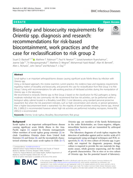 Biosafety and Biosecurity Requirements for Orientia Spp