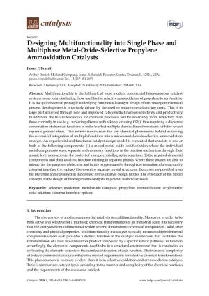 Designing Multifunctionality Into Single Phase and Multiphase Metal-Oxide-Selective Propylene Ammoxidation Catalysts