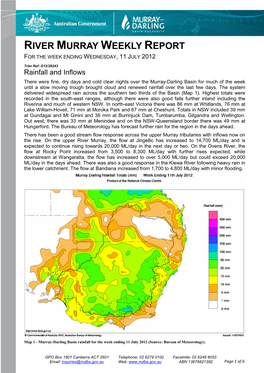 River Murray Weekly Report for the Week Ending Wednesday, 11 July 2012