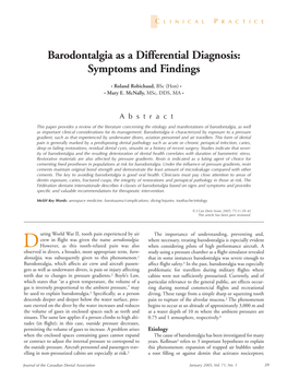 Barodontalgia As a Differential Diagnosis: Symptoms and Findings