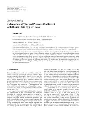 Calculation of Thermal Pressure Coefficient of Lithium Fluid by Data