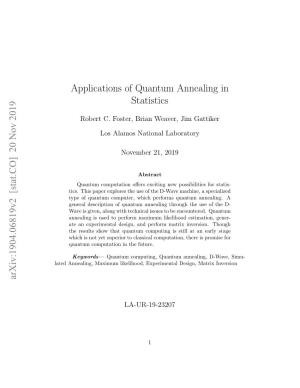 Applications of Quantum Annealing in Statistics Arxiv:1904.06819V2 [Stat