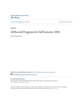 Recital Programs for Fall Semester 2002 Music Department