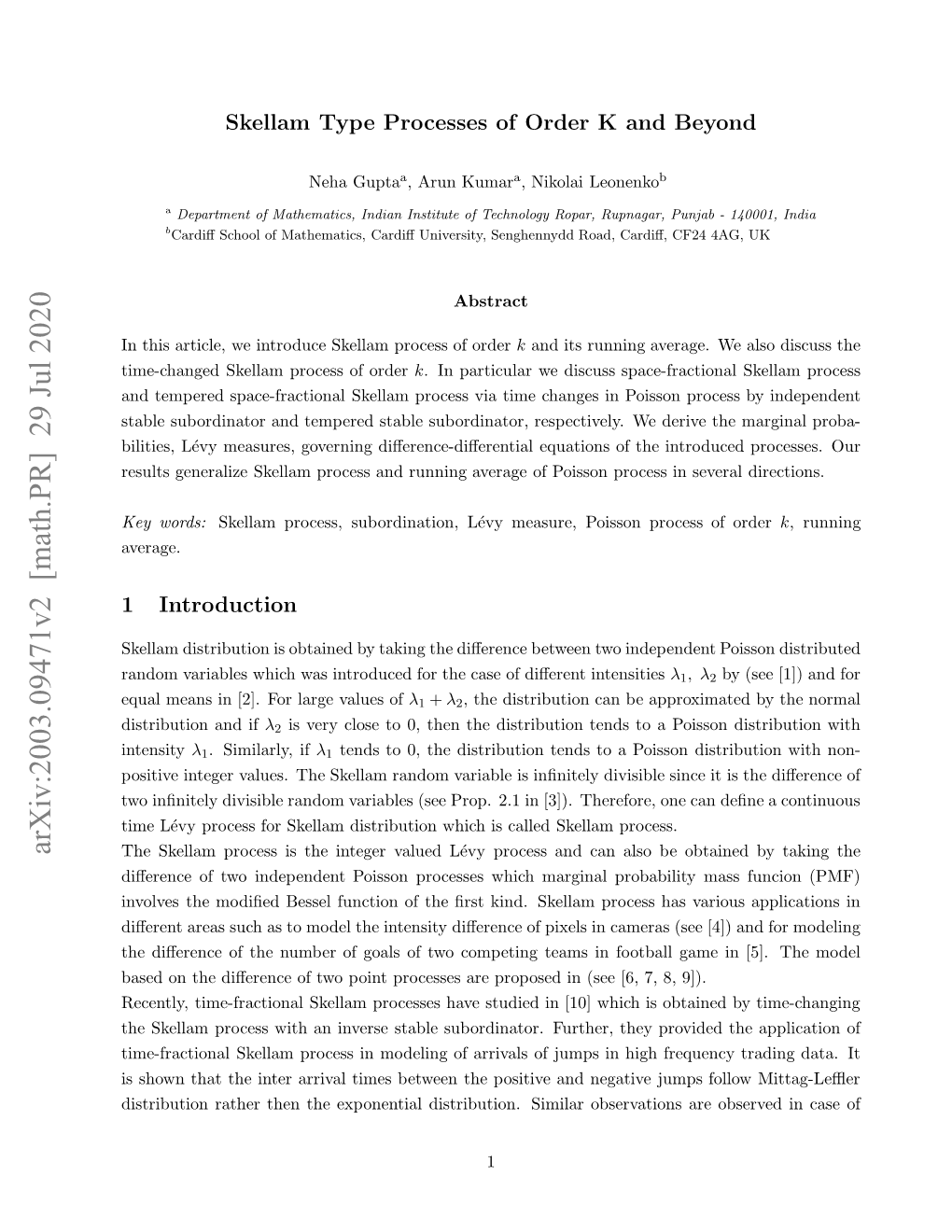 Skellam Type Processes of Order K and Beyond