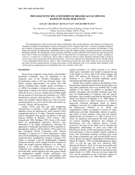 Phylogenetic Relationships of Brassicaceae Species Based on Matk Sequences