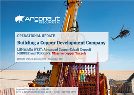 Building a Copper Development Company LUMWANA WEST: Advanced Copper-Cobalt Deposit MURDIE and TORRENS: Massive Copper Targets