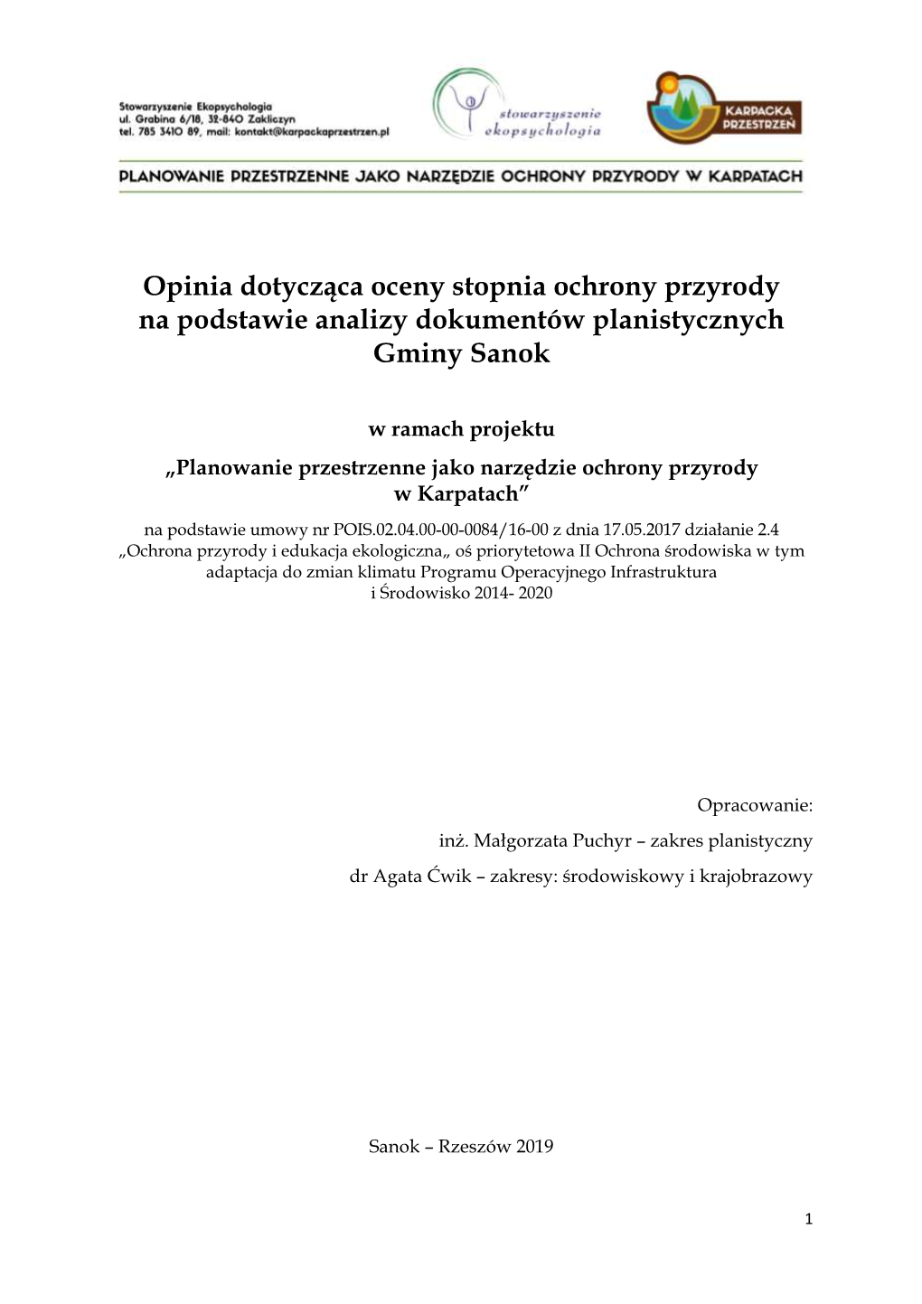 Opinia Dotycząca Oceny Stopnia Ochrony Przyrody Na Podstawie Analizy Dokumentów Planistycznych Gminy Sanok