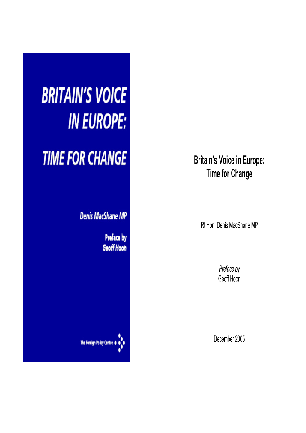 Britain's Voice in Europe: Time for Change