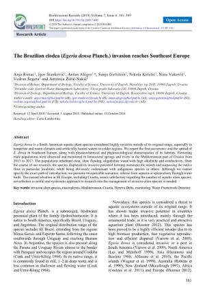 (Egeria Densa Planch.) Invasion Reaches Southeast Europe