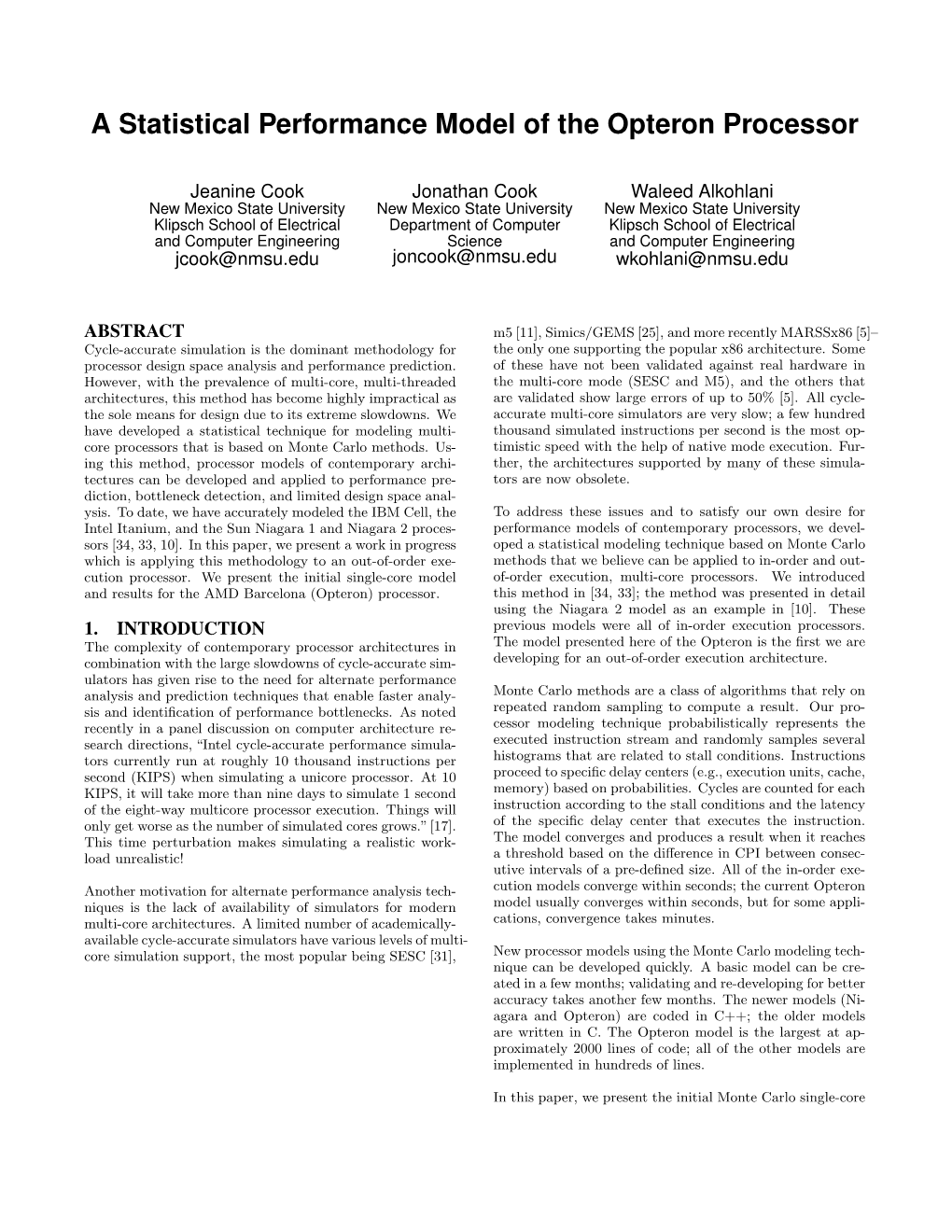 A Statistical Performance Model of the Opteron Processor