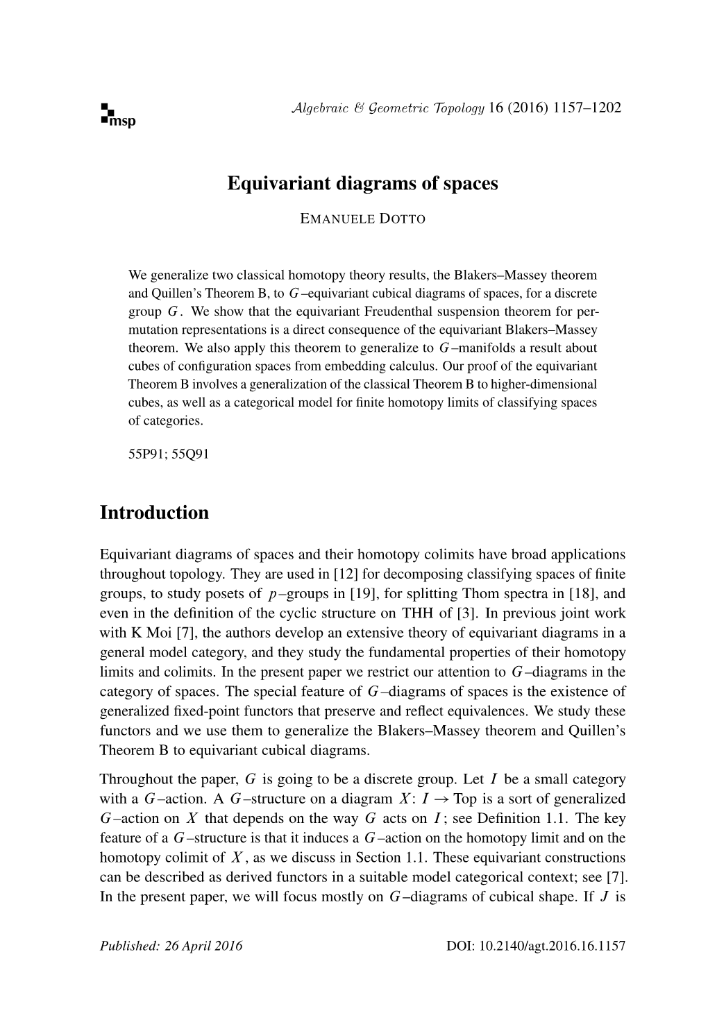 Equivariant Diagrams of Spaces