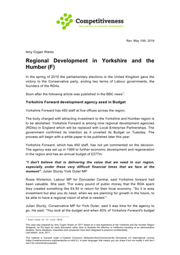 Regional Development in Yorkshire and the Humber (F)