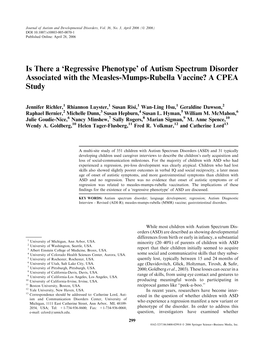 Is There a 'Regressive Phenotype' of Autism Spectrum Disorder Associated with the Measles-Mumps-Rubella Vaccine?