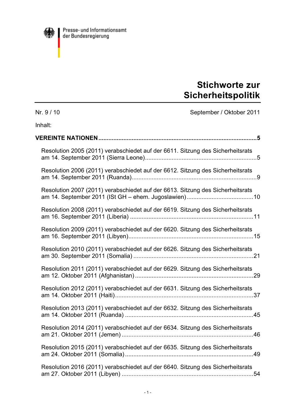 Stichworte Zur Sicherheitspolitik