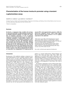 Characterization of the Human Involucrin Promoter Using a Transient -Galactosidase Assay