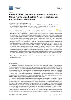 Enrichment of Denitrifying Bacterial Community Using Nitrite As an Electron Acceptor for Nitrogen Removal from Wastewater