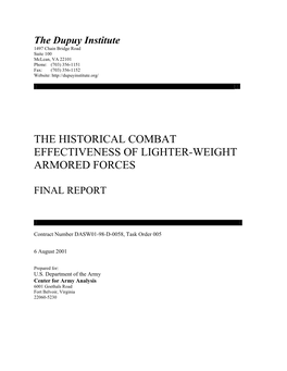 The Historical Combat Effectiveness of Lighter-Weight Armored Forces