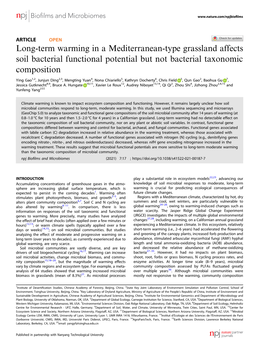 Long-Term Warming in a Mediterranean-Type Grassland Affects Soil Bacterial Functional Potential but Not Bacterial Taxonomic Composition