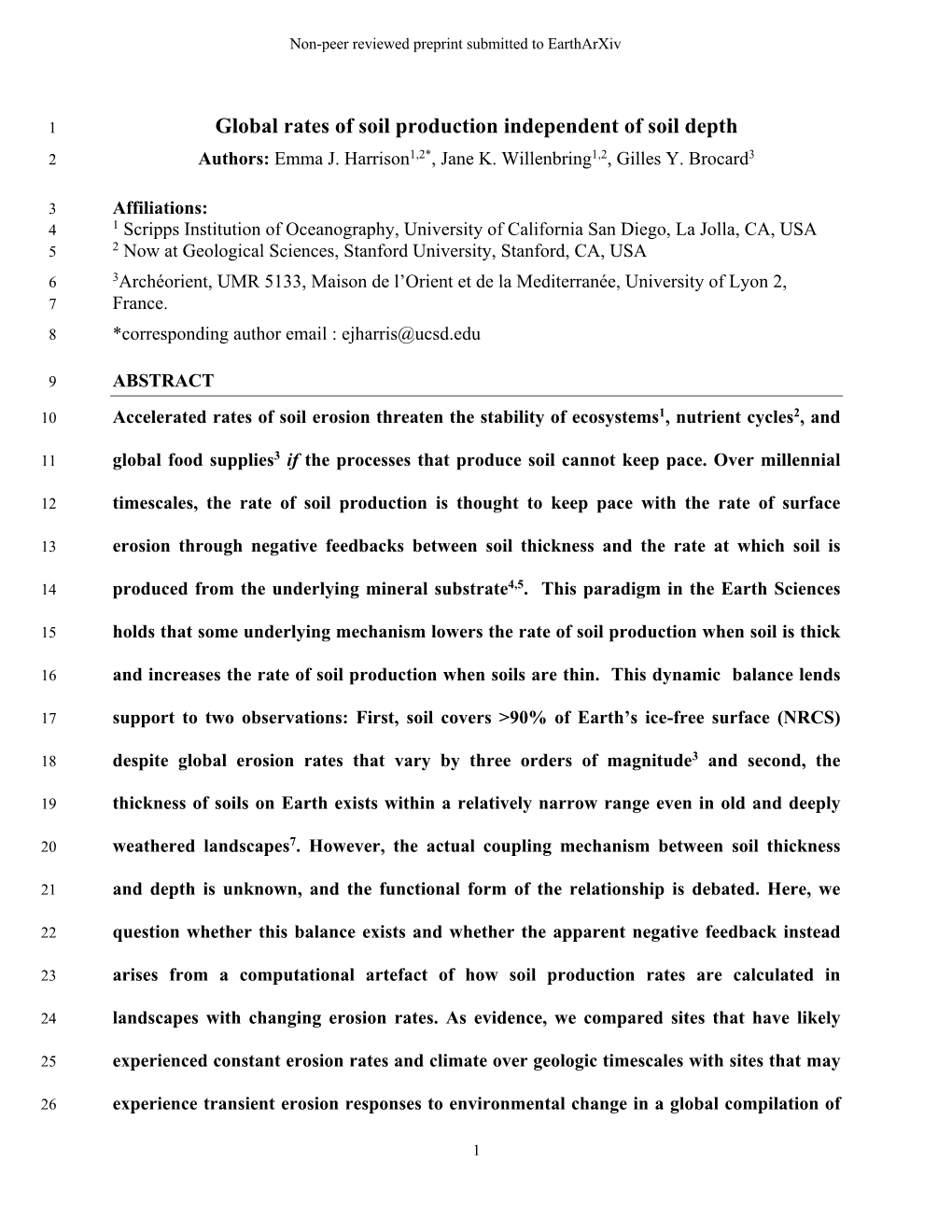 Global Rates of Soil Production Independent of Soil Depth 2 Authors: Emma J