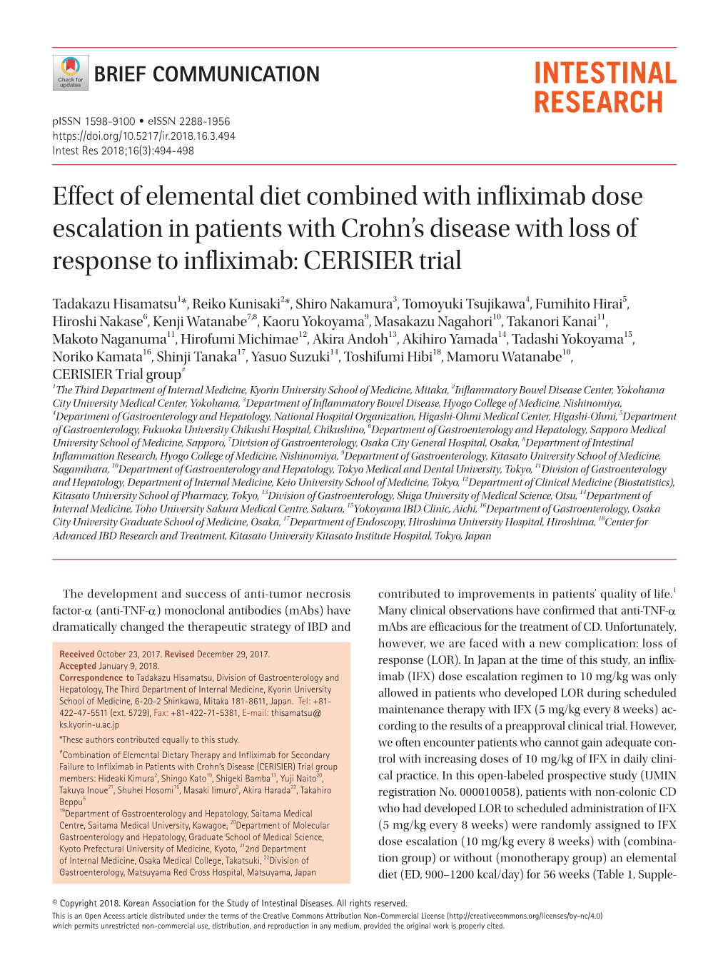 Effect of Elemental Diet Combined with Infliximab Dose Escalation in Patients with Crohn’S Disease with Loss of Response to Infliximab: CERISIER Trial