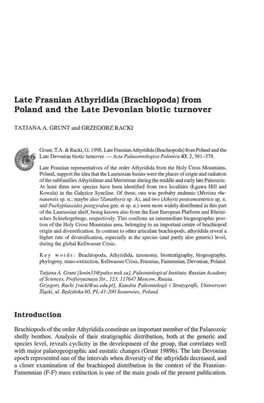 Late Frasnian Athyridida (Brachiopoda) from Poland and the Late Devonian Biotic Turnover