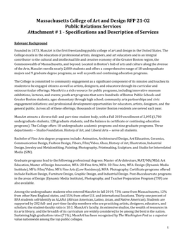 Massachusetts College of Art and Design RFP 21-02 Public Relations Services Attachment # 1 - Specifications and Description of Services