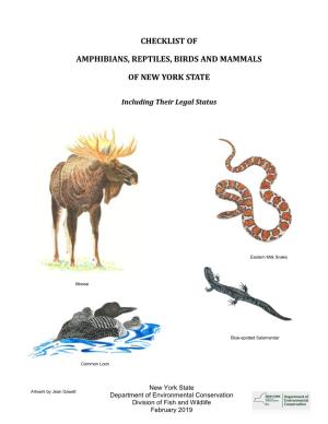 Checklist of Amphibians, Reptiles, Birds and Mammals of New York