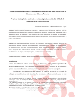 La Pobreza Como Limitante Para La Construcción De Ciudadanía En El Municipio De Mixtla De Altamirano En El Estado De Veracruz