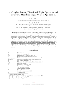 A Coupled Lateral/Directional Flight Dynamics and Structural Model for Flight Control Applications