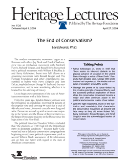 The End of Conservatism? Lee Edwards, Ph.D