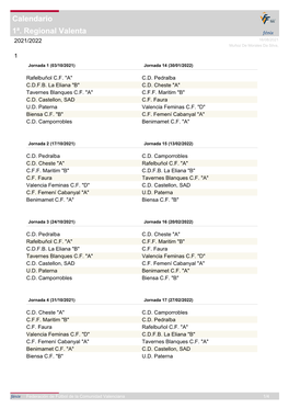 1ª. Regional Valenta Calendario