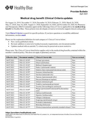 Medical Drug Benefit Clinical Criteria Updates