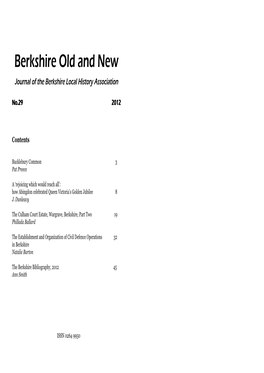 Berkshire Old and New Journal of the Berkshire Local History Association
